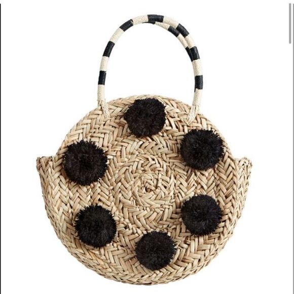NWT ⭐️ Pom Pom Circle Straw Tote B71 - Picture 1 of 7